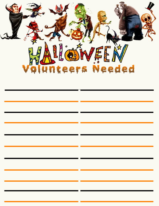 Halloween Volunteer Sign-up-Sheet Folheto (US Letter) template