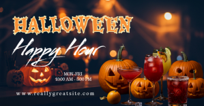 Halloween Happy Hour Poster Template – Spooky Bar & Drink Party Flyer Reklama na Facebooka