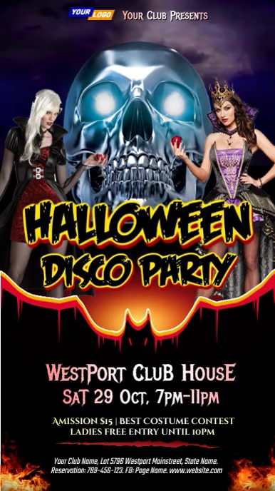 Halloween haunted house disco party flyer Ecrã digital (9:16) template