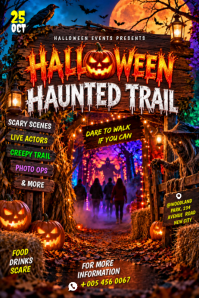 Brown Halloween Haunted Trail Poster Template