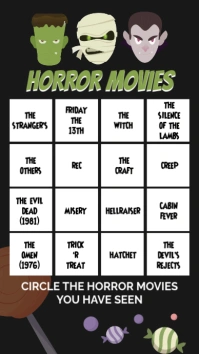 Halloween Horror Movie bingo template Historia de Instagram