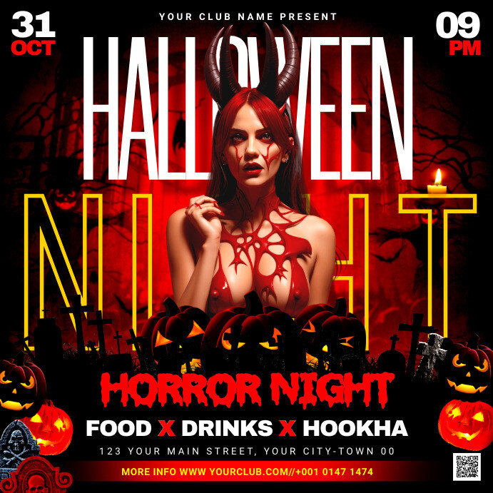 halloween horror night party flyer Instagram Post template