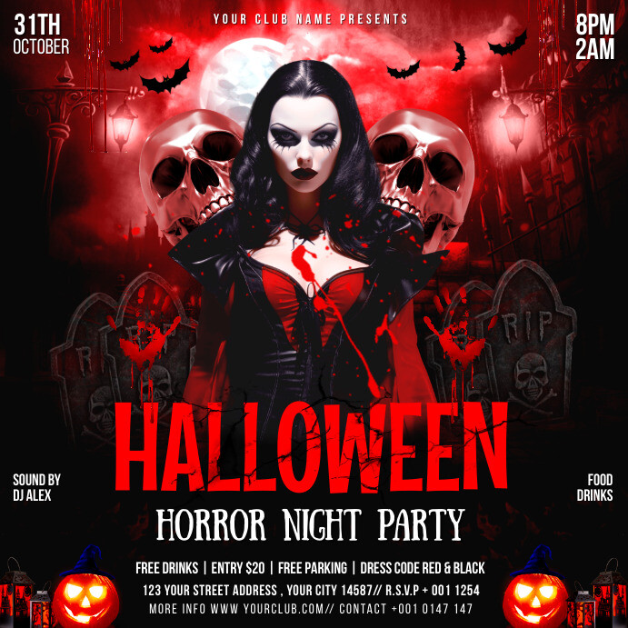 halloween horror night party flyer Instagram Post template