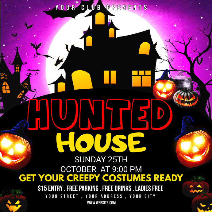 halloween hunted house night party flyer Instagram Post template