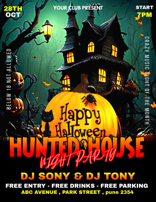 halloween hunted house night party flyer Folheto (US Letter) template