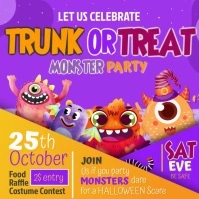 Purple Monster Party Halloween Video Instagram Post template