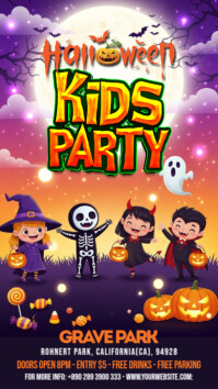 Purple Halloween Kids Party Indaba yaku-Instagram Template