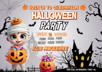 Grey Halloween Kids Masquerade Party Pocztówka Template