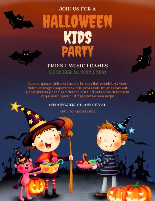 Halloween Kids Party Flyer Folheto (US Letter) template