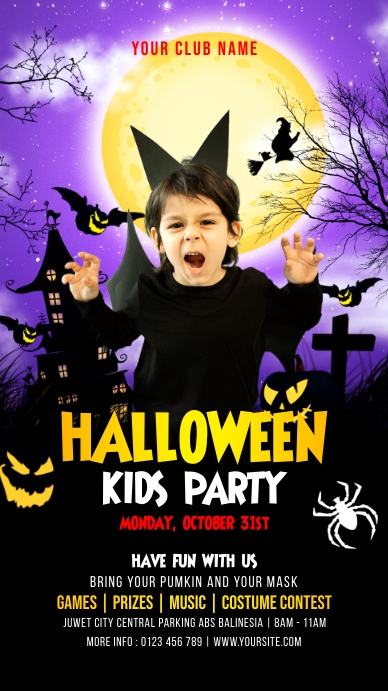 Halloween Kids Party Flyer Template เรื่องราวบน Instagram