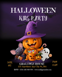 Black Halloween Kids Party Instagram Portrait Template
