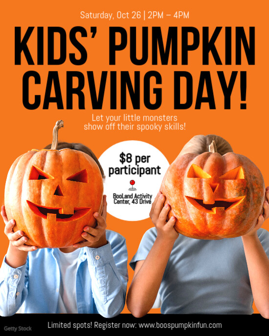 Halloween Kids Pumpkin Carving Post Instagram Portrait template