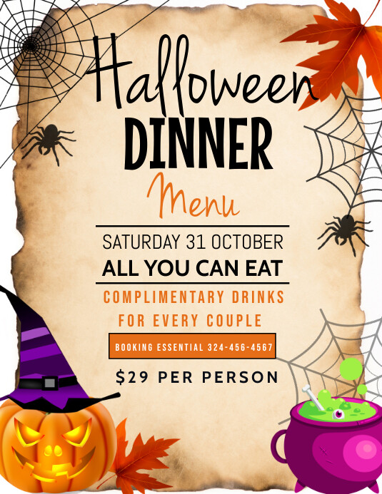 Spooky Dinner Halloween Menu Template PosterMyWall spooky-dinner-halloween-menu-template-postermywall