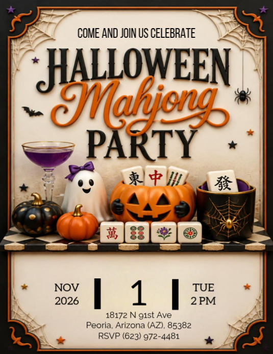 Halloween Mahjong Party Pamflet Templat | PosterMyWall
