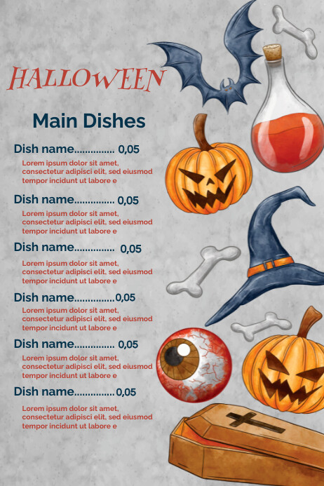 Halloween Main Dishes Menu Poster template