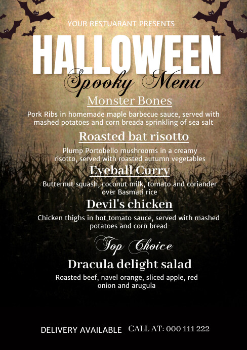 Halloween menu, party,event A5 template