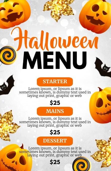 halloween menu, halloween, menu ad Mezza pagina Wide template