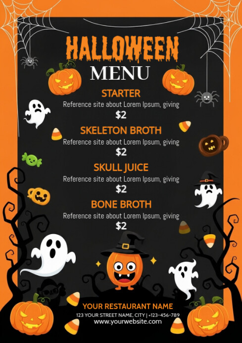halloween menu, halloween, menu ad A4 template