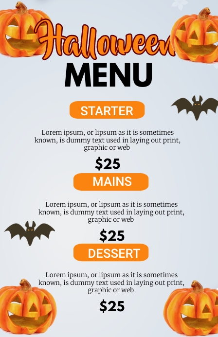 halloween menu, halloween, menu Half Page Wide template