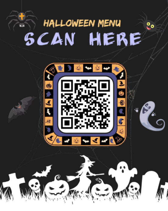 Halloween Menu QR Code Poster Template – Scan Here Spooky Specials Menu Design Instagram Portrait