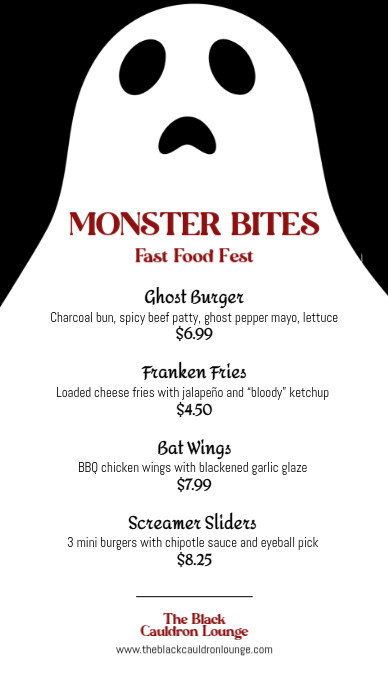 Halloween Minimal Ghost Food Menu Template Ecrã digital (9:16)