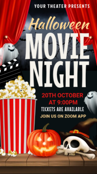 黑色 Halloween Movie Night เรื่องราวบน Instagram Template