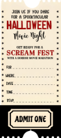 Halloween Movie Night Ticket Invitation | Spooktacular Horror Marathon Flyer | Admit One Party Templ Cartão de estante template