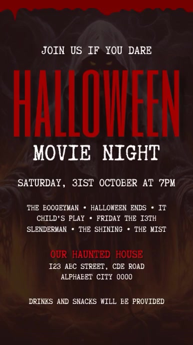 Halloween Movie Party Invitation เรื่องราวบน Instagram template