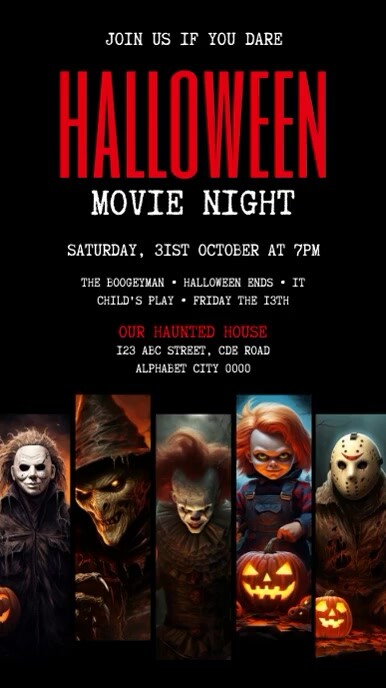 Halloween Movie Party Invitation เรื่องราวบน Instagram template