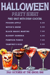 Halloween Night Cocktail Bar Menu Template Poster