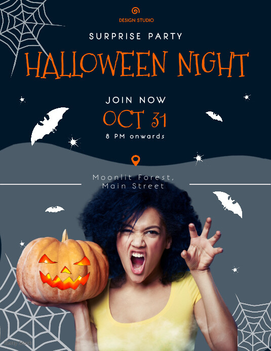 Halloween Night Girl with Pumpkin Poster Folheto (US Letter) template