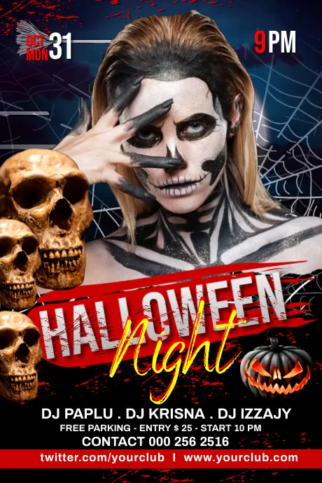 Halloween Night Party Banner 4' × 6' template