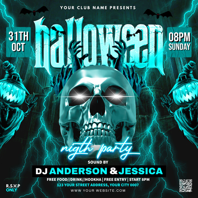 halloween night party flyer Publicação no Instagram template
