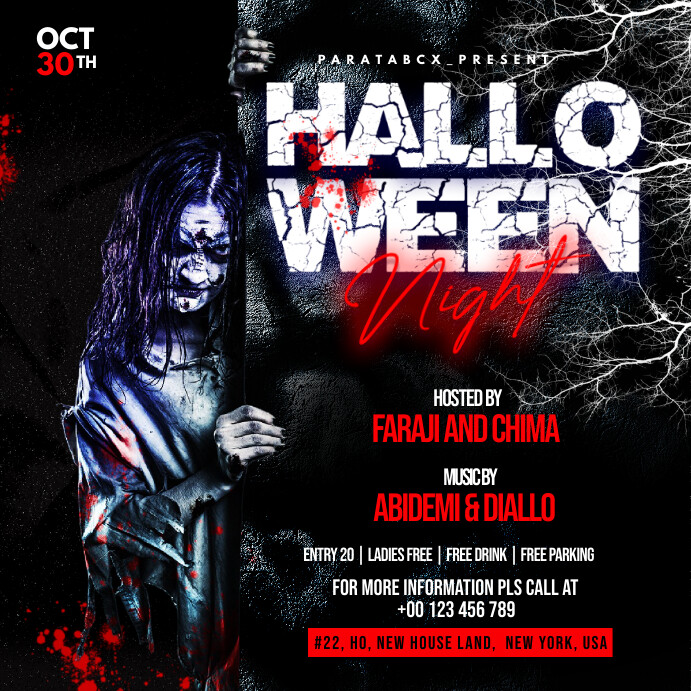 Halloween Night Party flyer Instagram na Post template