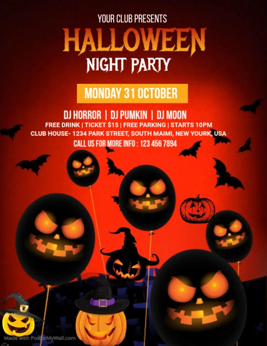 Halloween night party flyer Template | PosterMyWall