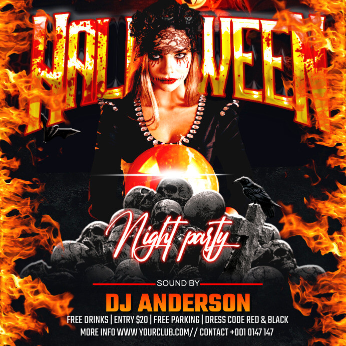 halloween night party flyer Instagram Post template