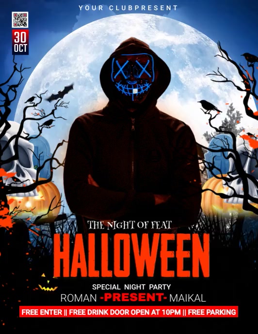 halloween night video party ad design Folheto (US Letter) template