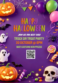 Purple Halloween party,Halloween costume contest A4 Template