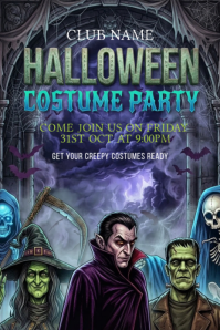 Fioletowy Halloween Costume Party ภาพกราฟิก Pinterest Template