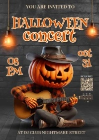 Halloween concert, halloween music show, hello halloween A5 template
