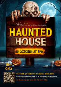 Black Halloween Haunted House Event A5 Template