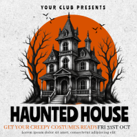 Hvid Haunted House Party โพสต์บน Instagram Template