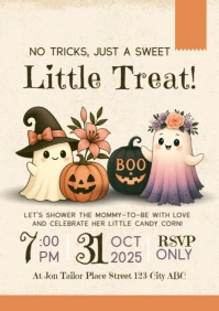 halloween baby shower, halloween gender reveal A4 template