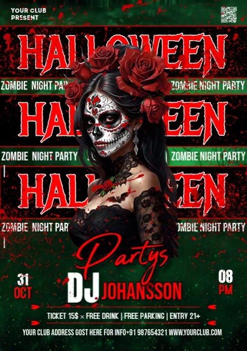 Black Halloween Party A4 Template | PosterMyWall