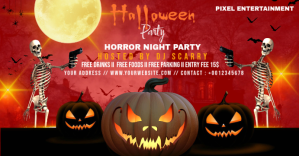 红色 Halloween Party Facebook Event  Facebook Event Cover Okładka wydarzenia na Facebooku Template