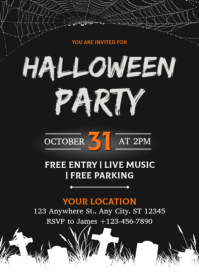 Black Halloween Party A6 Template