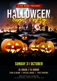 Halloween Night Party A4 Flyer Template | PosterMyWall