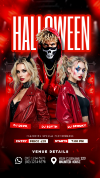 Red Halloween Party เรื่องราวบน Instagram Template