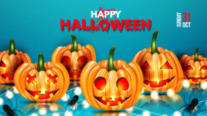 蓝绿色 Halloween Party Flyer Twitter Post Template