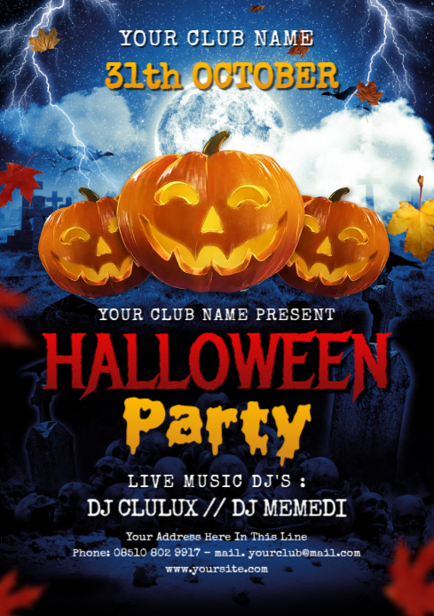 Halloween Party Flyer or Poster Template A4